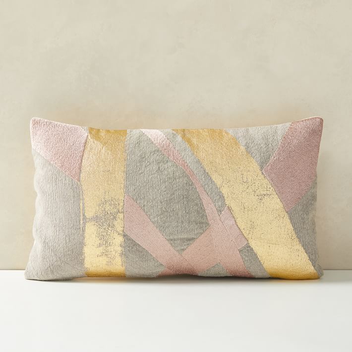 Embroidered Metallic Ribbon Pillow Cover