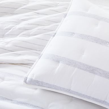 Washed Cotton Percale Reversible Melange Stripe Quilt & Shams