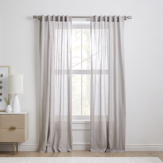 Sheer Crosshatch Curtain (Set of 2) - Stone Gray | West Elm