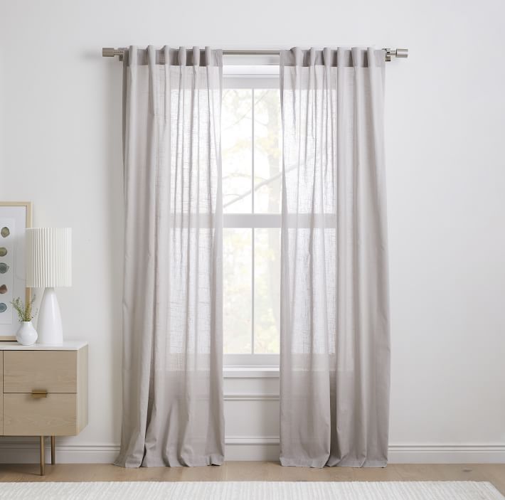 Sheer Crosshatch Curtain (Set of 2) - Stone Gray