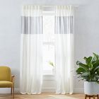 European Flax Linen Contrast Stripe Curtain - Stone White/Slate