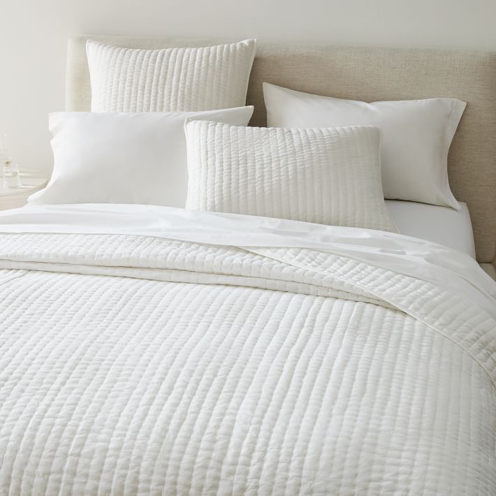 Airy Cotton Voile Solid Quilt & Shams (Alabaster/ King)