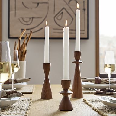 West Elm. Wood Pillar Candle Holders. top Sz. 9