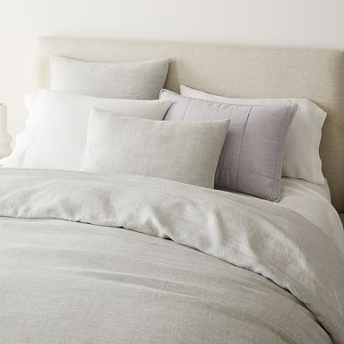 West Elm online belgian flax linen king / cali king duvet frost gray