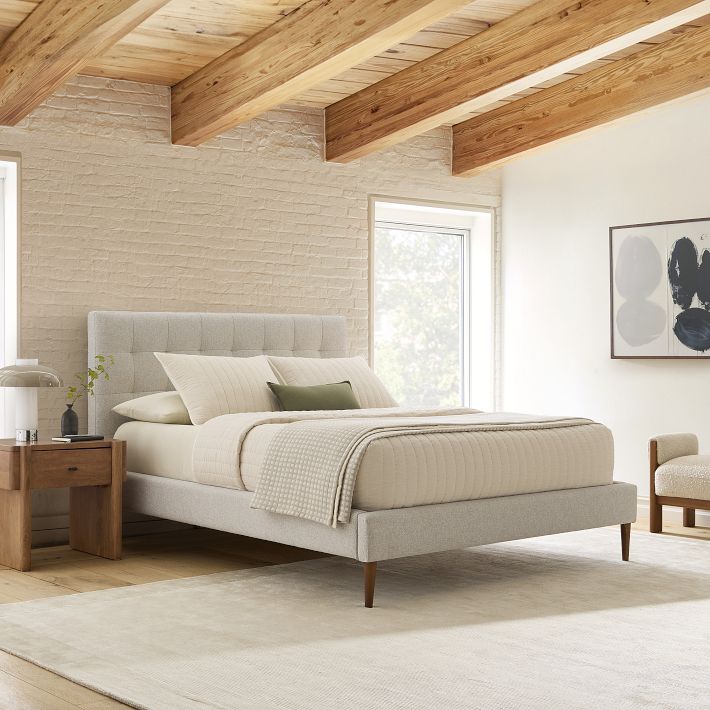 Emmett Tufted Bed Wood Legs West Elm