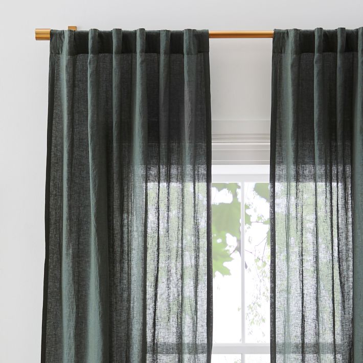 Custom Size European Flax Linen Curtain - Olive Melange | West Elm