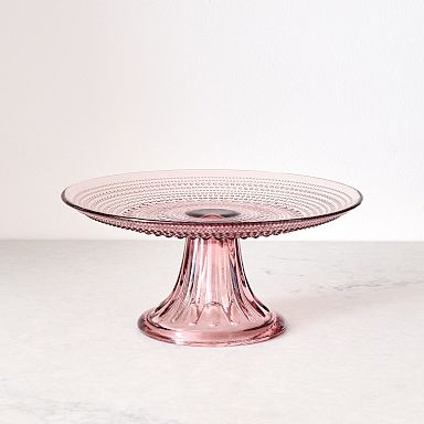 Pink glass cake stand hotsell