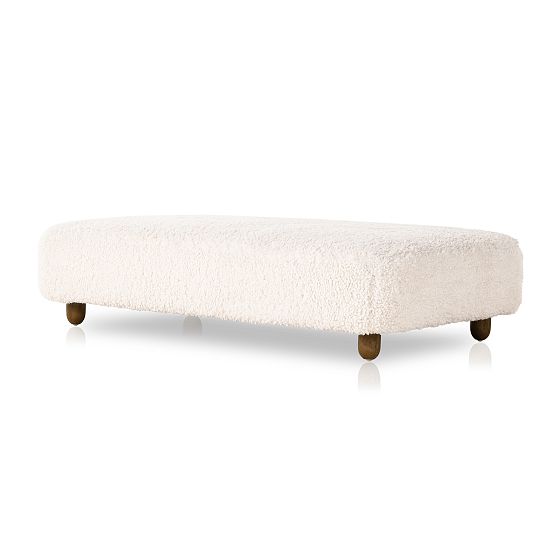 Dover 16'' Ivory Faux Shearling Ottoman with Wood Feet