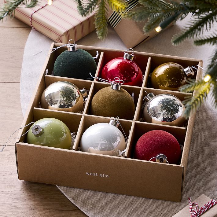 Festive Glass Ball Ornaments (Set of 9)
