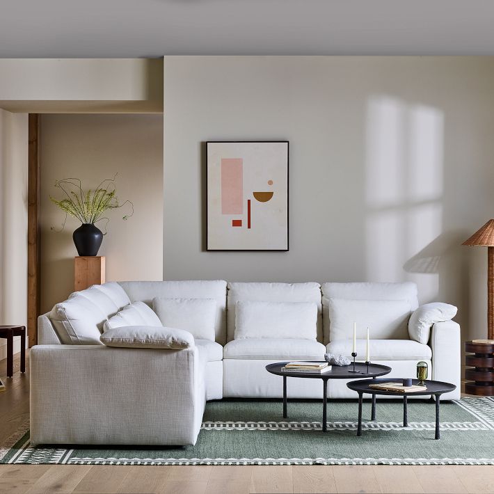 Harmony 116 Modular Motion Reclining 5 Piece L Shaped Sectional 3 Power Recliners Deluxe Velvet Natural Sand CS West Elm