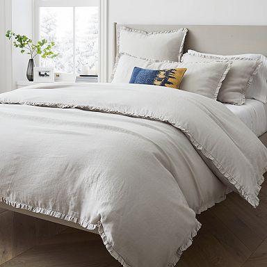 West elm Belgain flax linen pom pom queen duvet in cheapest natural flax color