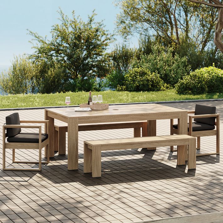 Telluride Outdoor Expandable Dining Table (76&quot;&ndash;106&quot;), Dining Benches &amp; Dining Chairs Set