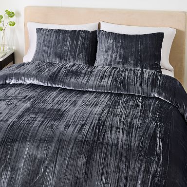 West elm crinkle velvet duvet king/California king cheapest in slate gray