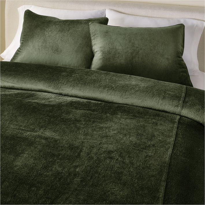 Hammered Velvet Duvet Cover & Shams - Dark Moss
