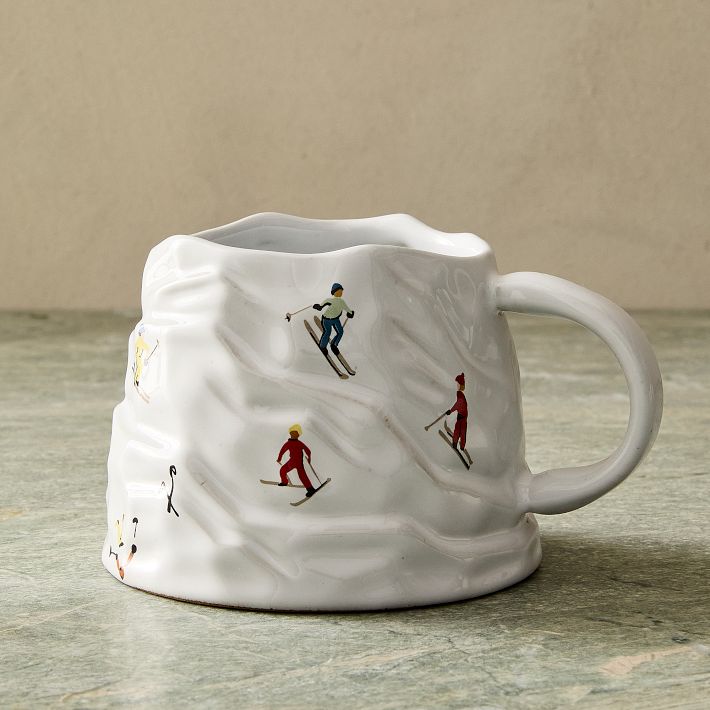 Holiday Skiers Stoneware Figural Mug