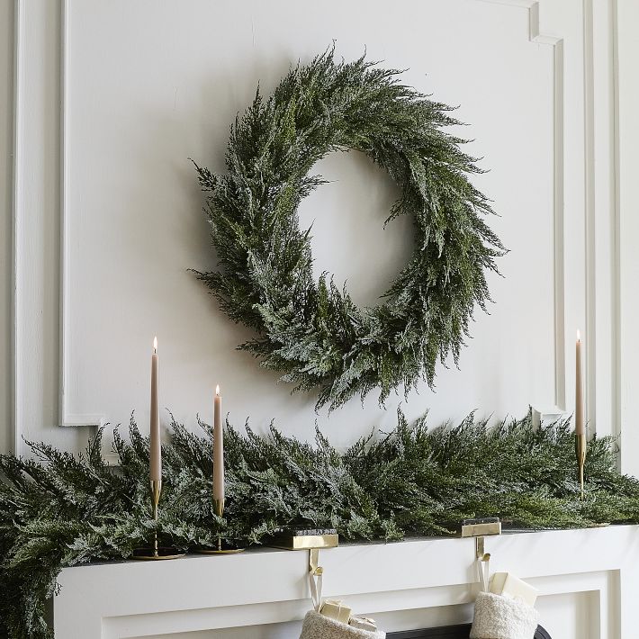 Faux Glitter Cedar Wreath & Garland