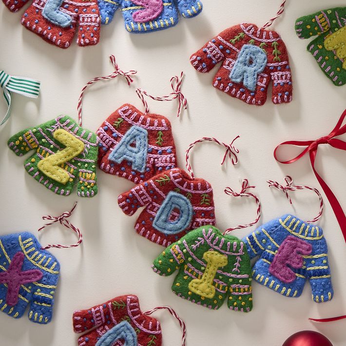 Felt Monogrammed Initial Holiday Sweater Ornaments