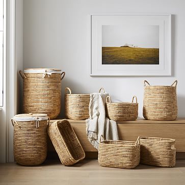 Lot Of 2 Extra Large Rectangular Wicker Chunky Woven fashion Baskets