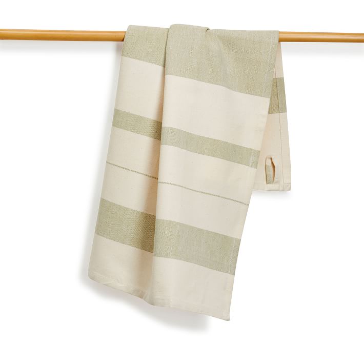 Handwoven Striped Cotton Kitchen Towel (Set of 2) | Sage