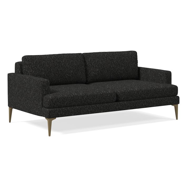 Open Box: Andes 76.5in Sofa, Chunky Chenille Black, Blackened Brass