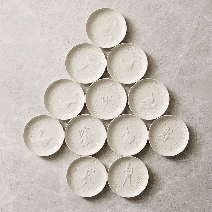 West Elm 12 Days of Christmas Ceramic Appetizer Plates (Set of 12)