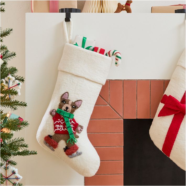 Felt French Bulldog on Skates Stocking West Elm