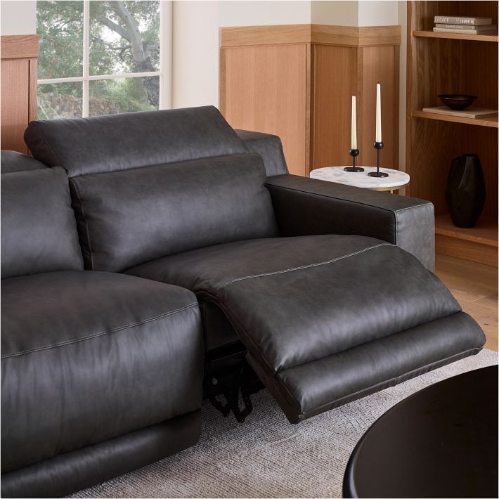 Dalton Motion Reclining Leather 3 Piece Chaise Sectional 119.5 West Elm