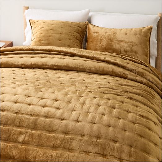 West Elm Crinkle Velvet Champange gold queen Duvet deals Set