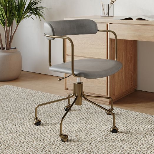 We Lennox Office Chair Collection Dark Bronze Office Chair Ludlow Leather Blue Navy West Elm