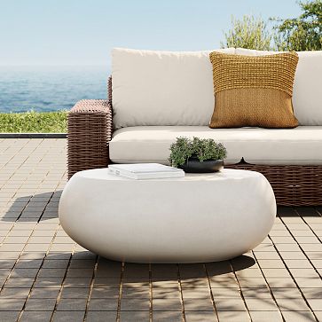 Pebble Outdoor 36 in Oval Coffee Table Gray Concrete West Elm