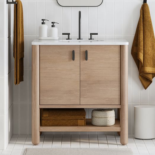 Hargrove Single 32 Bath Vanity Dune White Marble Top Hardware Included West Elm