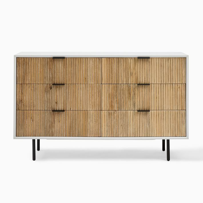 Quinn 56.2 6 Drawer Dresser White and Rubberwood Dark Bronze West Elm