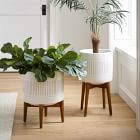 Mid-Century Turned Wood Leg Planters - Gold Stripe