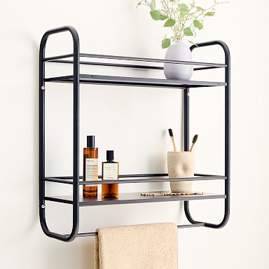 Black bathroom shelves discount