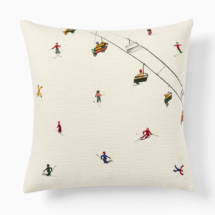Embroidered Skier Pillow Cover