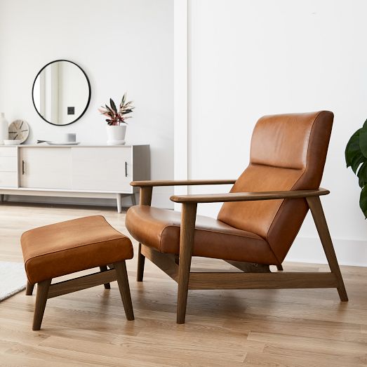 Dennes Leather Chair Ottoman Set West Elm