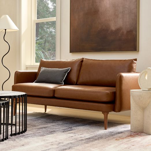 Leather couch with wood frame discount