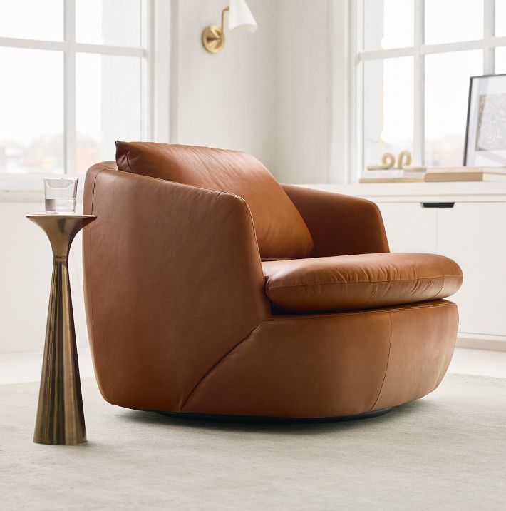 Crescent Leather Grand Swivel Chair West Elm