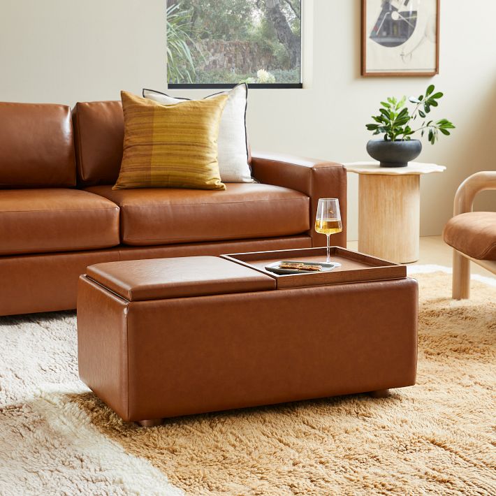 Real leather storage ottoman discount