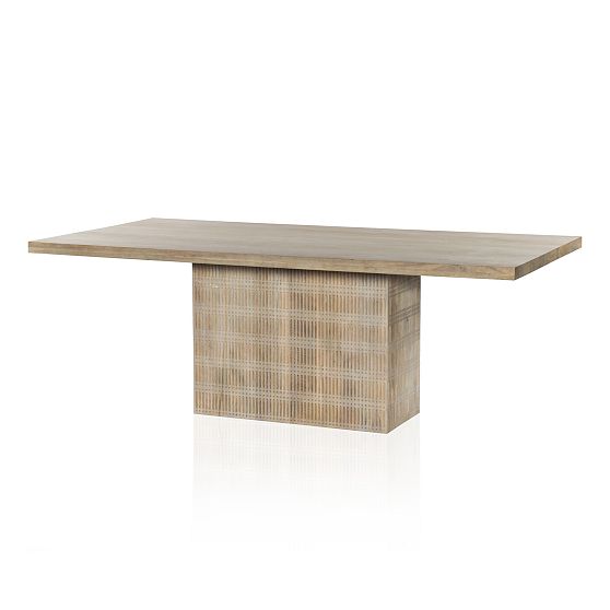 Light Wash Mango Wood Carved Dining Table for Eight