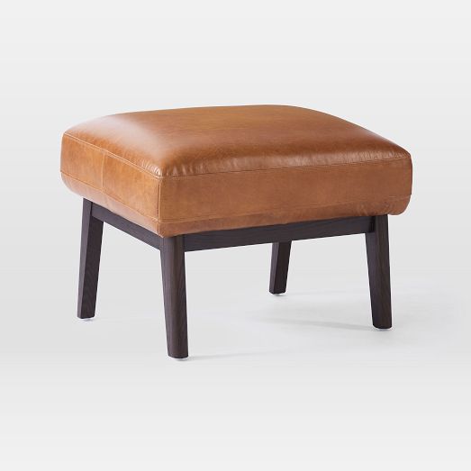 Ryder Ottoman Poly Ludlow Leather Black Dark Walnut West Elm