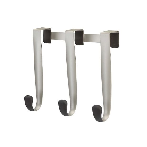 Sleek Nickel and Black Rubber Over-the-Door Triple Towel Hook