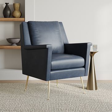 Carlo Midcentury Chair Vegan Leather Brown Molasses Brass Set of 2 West Elm