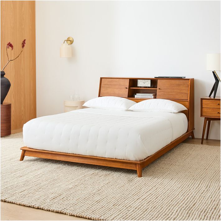 Mid Century Headboard Storage Platform Bed