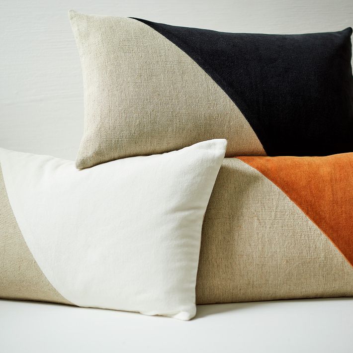 Cotton Linen Velvet Corners Lumbar Pillow Cover West Elm