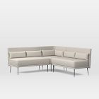 Modern Banquette Pack 1: 1 Round Corner + 2 Benches,Yarn Dyed Linen Weave,Alabaster,Dark Bronze