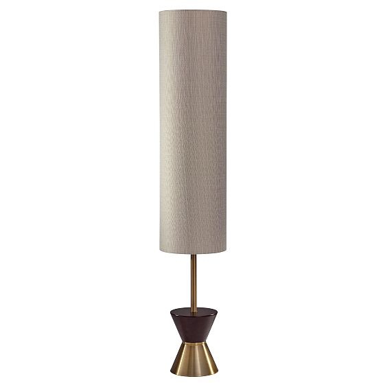 Carmen Antique Brass and Walnut Hourglass Floor Lantern