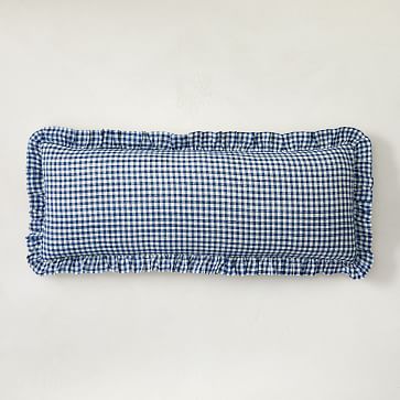 West Elm Heather Taylor Home Gingham Lumbar Pillow Cover Blue White Ruffle Silk purchases