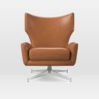 Hemming Swivel Base Chair, Poly, Vegan Leather, Saddle, Polished Nickel