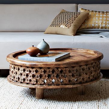 West elm carved wood coffee table discount